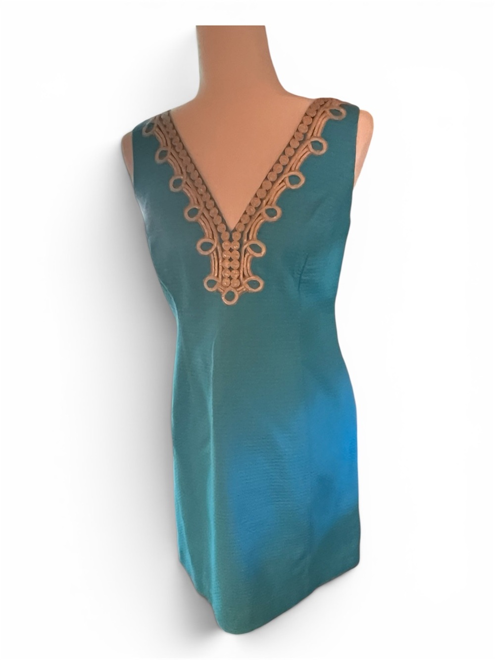Lilly Pulitzer Teal Blue Dress with Gold Trim
